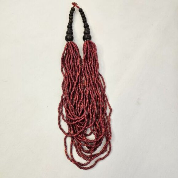 Necklace Multi Strands Costume Jewelry Seeded Red Wood Beads - Picture 5 of 7